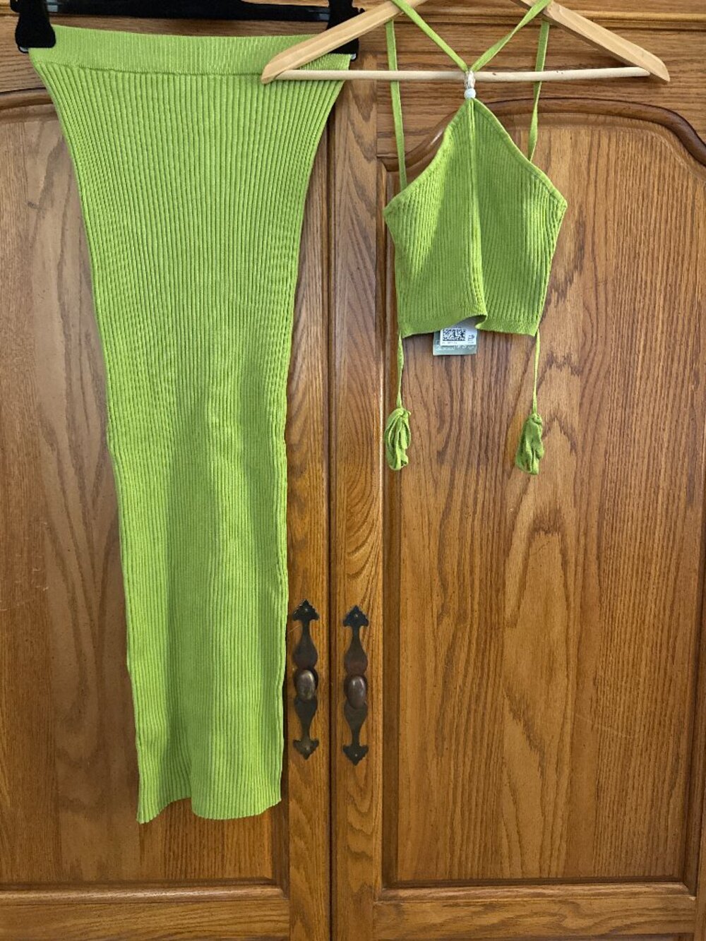 H&M Lime Green Ribbed Two-Piece Dress Set